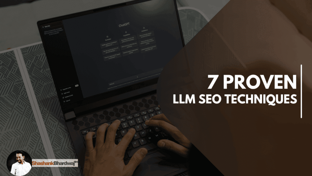 Laptop displaying LLM SEO techniques overview