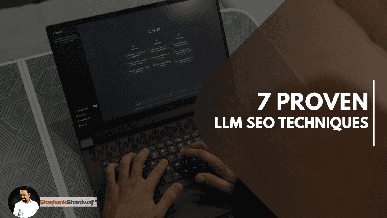 Laptop displaying LLM SEO techniques overview